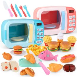 Kitchens Play Food Children Kitchen Toys Pretend Simulation Mini Microwave Oven Cutting Role Game Educational Toy for Girls 230307