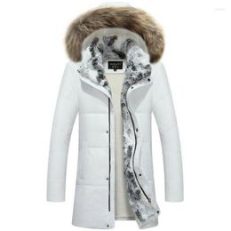 Giacca con cappuccio da uomo con collo in pelliccia Cappotto in piumino d'anatra Cerniera Rivestimento caldo invernale DXM-0005