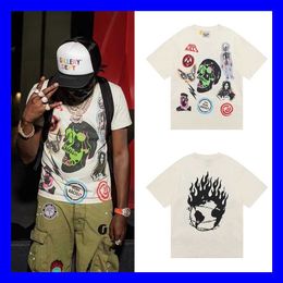 dept iladox skull flame color english print cut damaged short sleeve tshirt