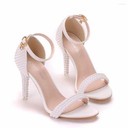 Dress Shoes 2023 Bride Wedding Fashion White Stiletto Woman Ankle Strap Party Sandals Open Toe High Heels Pumps Female