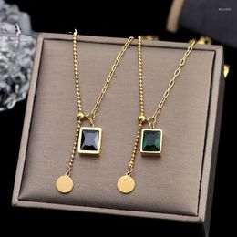 Pendant Necklaces European And American Luxury Emerald Stainless Steel Gold Necklace For Woman Korean Fashion Jewellery Girl's Sexy