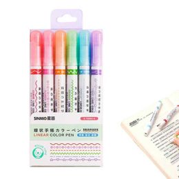 Highlighters 6pcs Curves Highlighter Pen Set With 6 Different Curves Shapes Fine Tips Colored Curves Pens Highlighter Markers Stationery
