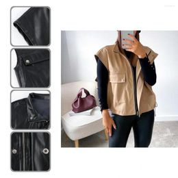 Women's Vests Single-breasted Useful Open Front Faux Leather Cardigan Vest Short Women Fine Stitching For Party