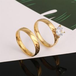 Wedding Rings Stainless Steel Gold Color Luxury Bridal Ring Set Promise Stone Jewelry For Women