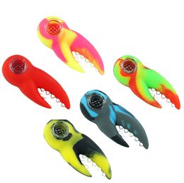 Colourful Silicone Crab Forceps Claw Style Pipes Herb Tobacco Oil Rigs Glass Porous Hole Philtre Bowl Portable Handpipes