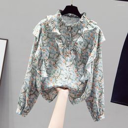 Women's Blouses Floral Ruffles Chiffon Single Breasted Temperament 2023 Korean Fashion Women's Clothing Elegant Chic Tops