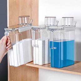 Storage Bottles Jars Airtight Laundry Detergent Powder Storage Box Clear Washing Powder Container with Lid Food Storage Containers Cereal Dispenser J230301