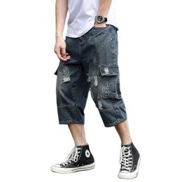 Men's Shorts Retro Workout Jeans Summer Ripped Harem Men Plus Size Loose Baggy Streetwear Cargo Military Army Clothing