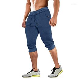 Men's Shorts Summer Sports Pants Mens Zip Pocket Joggers Gym Workout Drawstring Below Knee