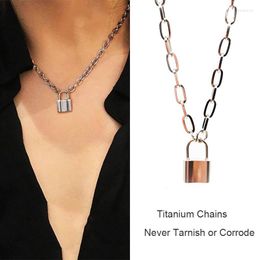 Chains Square Titanium Steel Necklace Neck Chain Lock Pendant Jewellery For Men Women Punk Choker Padlock Goth Trendy Accessories