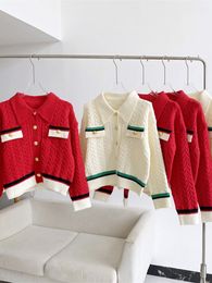 Women's Knits Tee Winter Clothes Hiver Red Cardigan Christmas Sweater Designer Korean Fashion Knitwear Long Sleeve Elegant Y2k Tops Thick 230308