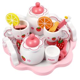 Kitchens Play Food Wooden Tea Set Kitchen Ware pot Cup Toys Children Pretend Afternoon Game Gifts 230307