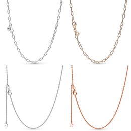 925 Silver Fit Pandora Necklace Pendant heart women fashion jewelry Rose Gold Logo Signature Sliding Clasp Link Chain Basic