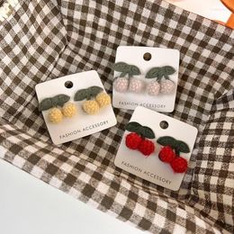 Dangle Earrings VSnow Korean Cute 4 Styles Soft Pluffy Multicolor Cherry Drop Earring For Women Beige Yellow Red Fruit Jewellery