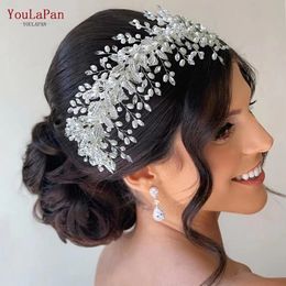 Wedding Hair Jewelry YouLaPan HP322 Handmade Pearl Hoop Bride Elegant Alloy Leaf bands Bridal Tiara Accessories 230307