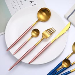 Dinnerware Sets 4pcs/set Gold Pink Set Stainless Steel Cutlery Golden Tableware Wedding Party Korean Dinner Fork Knives Teaspoon