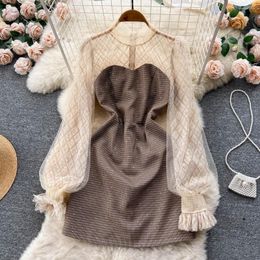 Casual Dresses Autumn Mori Literary Retro Lace Embroidery Stitching Bubble Sleeve Long Paragraph Package Hip Princess Dress