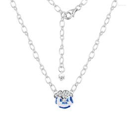 Chains 925 Silver Sterling Jewellery Blue Pansy Flower Pendant Necklace For Women Gift Original Charm WholesaleChains