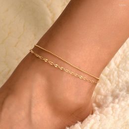 Anklets 2 Pcs/Set Fashion Thin Minimalist Gold Chain For Women Girls Sweet Beach Leg Barefoot Bracelet Jewellery Accessories