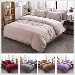 Bedding sets solid embroidered blossom duvet cover set king queen double twin single size bed linen set 230308