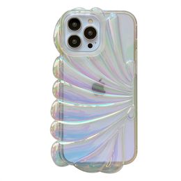 3D Colourful Shell Laser Transparent Phone Case For Iphone 14 Pro Max 11 12 13 Pro Max Luxury Pleated Shockproof Cover