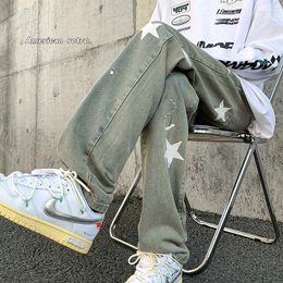 Men's Jeans YASUGUOJI Korean Fashion Distressed For Men 2023 Ripped Luxury Hip Hop Harajuku Denim Pants Stars Print Beggar Trousers