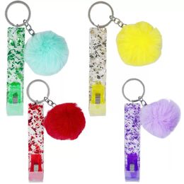 ATM Card Puller Key Pendants Rings Acrylic Credit Card Grabber Party Favour with Rabbit Fur Ball Keychain 20 pcs