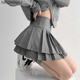 Skirts Preppy Style Double Pleated Skirt Women Summer Sexy Casual High Waist Patchwork Solid A-line Mini Skirt Korean Y2k Skirt W0308