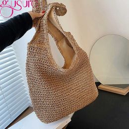 Shopping Bags Stylish Women Straw Retro Summer Handwoven Bow Rattan Handbags Knitted Crossbody Bag Female Tote Boho Travel Purse 230304