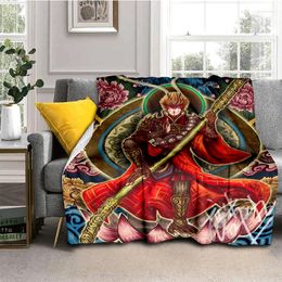 Blankets Fantasy The Monkey King Cartoon Blanket Warm Flannel Throw Bedspread For Bed Sofa Picnic Christmas Birthday Boys Gifts