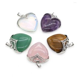 Charms Natural Heart Stone Pendant Rose Quartz Opal Amethyst Green Aventurine For Jewelry Making DIY Necklace Accessories Crafts