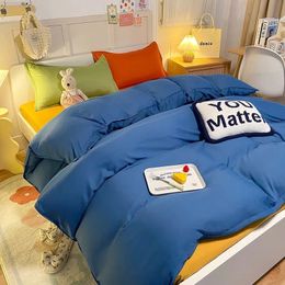 Bedding sets Solid Color Duvet Cover Set with Flat Sheet Pillowcases Single Double Queen Size Bed Linen Blue Boys Girls Home Bedding Textile 230308