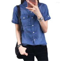 Women's Blouses Summer Style Cotton Denim Shirt Women Short-sleeved Korean Self-cultivation Students Casual All-match Thin Top A436