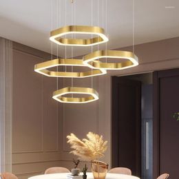 Chandeliers Stainless Steel Polygon Chandelier RC Adjustable Light Color Modern Special-shaped With Customized Height And Length