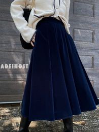 Skirts TIGENA Vintage Velvet Midi Long Skirt Women Fall Winter Elegant All-match Solid A Line High Waist Mid-length Skirt Female 230308