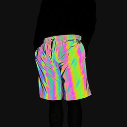 Men's Shorts Drop Colourful Reflective Men Jogging Hip Hop Short Pants Laser Jogger Women Club Dance Fitness Running Sweatpants 230308