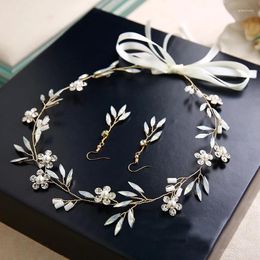Necklace Earrings Set 2023 Wedding Hair Accessories Crystal Pearl Headband Tiara Flower Headpiece Women Bridal Accesso