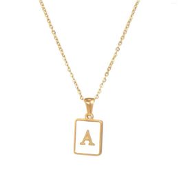 Pendant Necklaces European And American Personality Square 18K Gold Letter Titanium Steel Shell Necklace