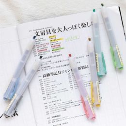 Highlighters Sharkbang 1PC Creative Press Type Highlighter Pen Keywords Marker 2 Different Usage Kawaii School Stationery J230302