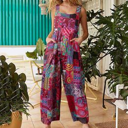 Women's Jumpsuits & Rompers Floral Print Elegant Women 2023 Summer Sleeveless Veralls For Plus Size With Pokects