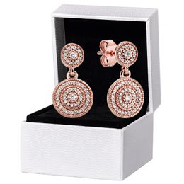 Rose Gold Pave Vintage Pendant Stud Earrings for Pandora 925 Sterling Silver Wedding Party Jewelry For Women Girlfriend Gift CZ Diamond Earring with Original Box Set