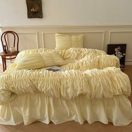 Bettwäsche-Sets, 100 % Baumwolle, garngefärbt, gewaschene Baumwolle, koreanischer Stil, doppelte Falte, Prinzessinnen-Bettrock, Bettwäsche-Set, Bettbezug, Bettwäsche, Kissenbezüge, 230308