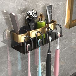 Toothbrush Holders Wall Mounted Holder Aluminium Alloy Toothpaste Rack Bathroom Household Space Saving Accessories Punch Free 230308