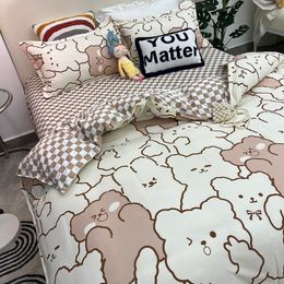 Bedding sets Spring Bedding Set Fashion Cartoon Kids Single Double Queen Size Flat Sheet Duvet Cover Pillowcase Bed Linens Home Textile 230308