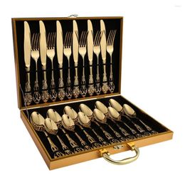 Dinnerware Sets Nordic Complete Tableware Of Dishes 24 Pieces Embossed Metal Gold Cutlery Set Steak Knife Fork Spoon Luxury Carved Western