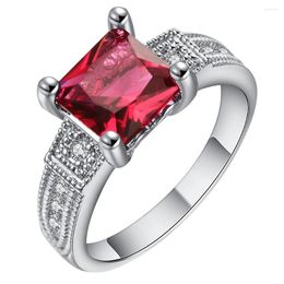 Wedding Rings UFOORO Beautiful Ejngagement White Gold Ring Princess Jewelry Luxury Red Zircon Paved Clear For Women