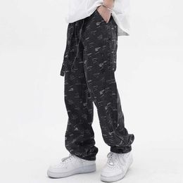 Men's Jeans Retro Sashes Spliced Streetwear Casual Denim Trousers Men and Women Straight Ripped Harajuku Vibe Style Jeans Pants Oversized Z0301