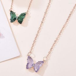 Pendant Necklaces Korean Super Fairy Girl Fantasy Glass Crystal Butterfly Necklace Female Clavicle Chain Jewellery