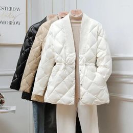 Women's Trench Coats Autumn And Winter Style Diamond Cotton Jacket Women's V-neck Korean Waist Slimming Ladies Long-sleeved Trend