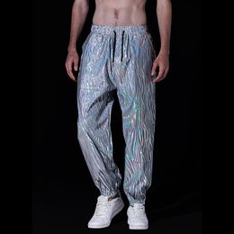 Men's Pants Parklees Men Geometric Print Reflective Sweatpants Night Fluorescent Hip Hop Dance Trousers Harajuku Pantalon Homme 230307